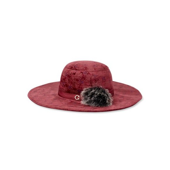 New Faux Fur Pom Velvet Scroll Emboss Floppy Hat.